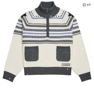 Folklore Album Quarter zip up Gray and White Sweater